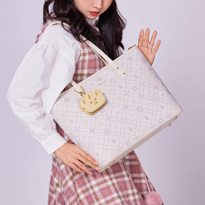 Miffy Synthetic Leather Tote Bag Shopping Bag Underarm Shoulder Bag Women's White/Pink-6