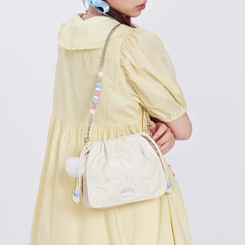 Miffy Synthetic Leather Shoulder Bag Bucket Bag Chain Bag Crossbody Bag Regular Women's White/Pink-9