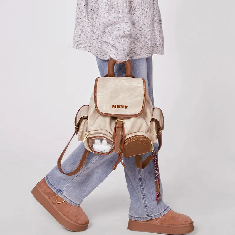 Miffy Synthetic Leather Backpack Women's Khaki/Blue-7