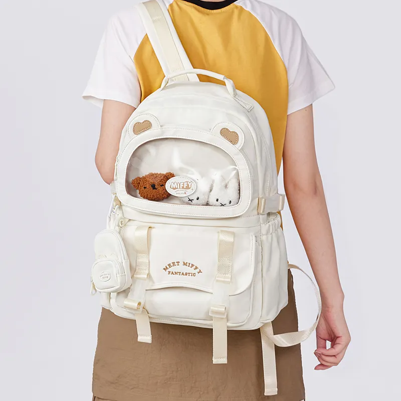 Miffy Fabric Backpack Large Size Women's Ecru/Pink Yellow-7
