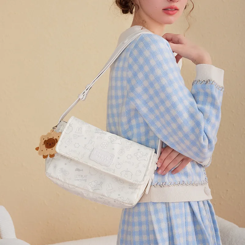 Miffy Waterproof Cloth Tote Bag Shopping Bag Shoulder Bag One Shoulder Crossbody Bag Medium Size Women's Khaki/Ecru-14