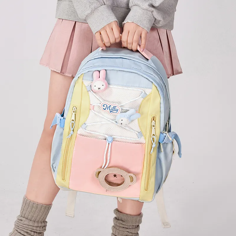 Miffy Fabric Backpack Medium Size Women's Blue Yellow Pink/Ecru-6