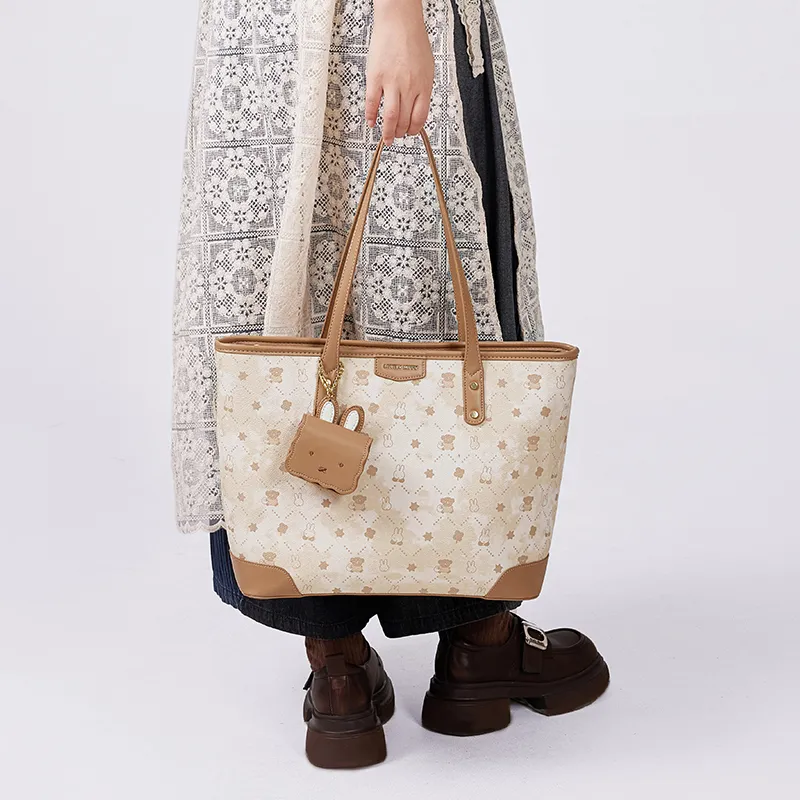 Miffy Synthetic Leather Tote Bag Shopping Bag Crossbody Bag Shoulder Bag Women's White/Khaki-8