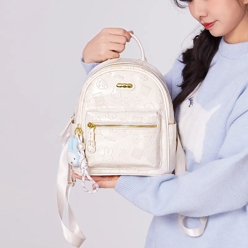 Miffy Synthetic Leather Backpack Women's Ecru/Pink-8