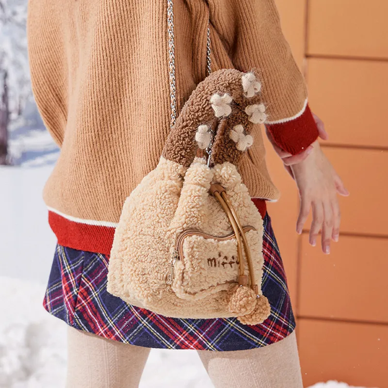 Miffy Faux Lambswool One Shoulder Handbags Regular Women's Brown/Yellow-6