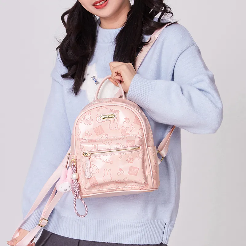 Miffy Synthetic Leather Backpack Women's Ecru/Pink-13