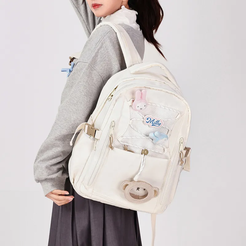 Miffy Fabric Backpack Medium Size Women's Blue Yellow Pink/Ecru-13