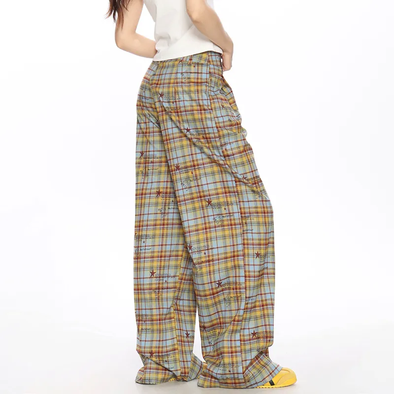 Struggle Vintage95 Casual Pants Unisex Yellow Blue Plaid-4