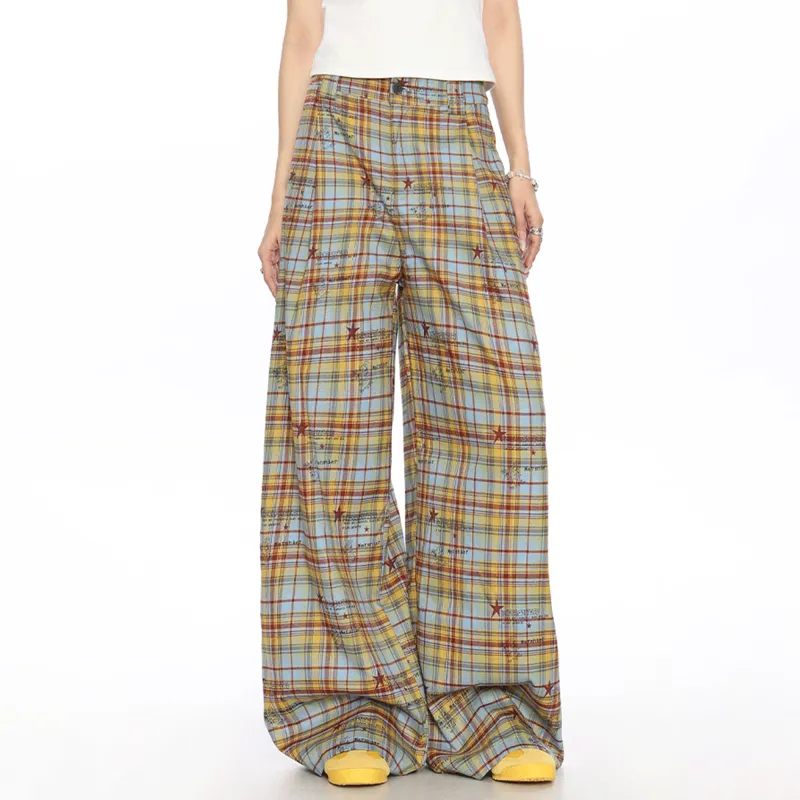 Struggle Vintage95 Casual Pants Unisex Yellow Blue Plaid-3