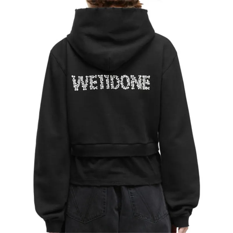 WE11DONE Faux pearl Embellishment Layered Hoodie-4