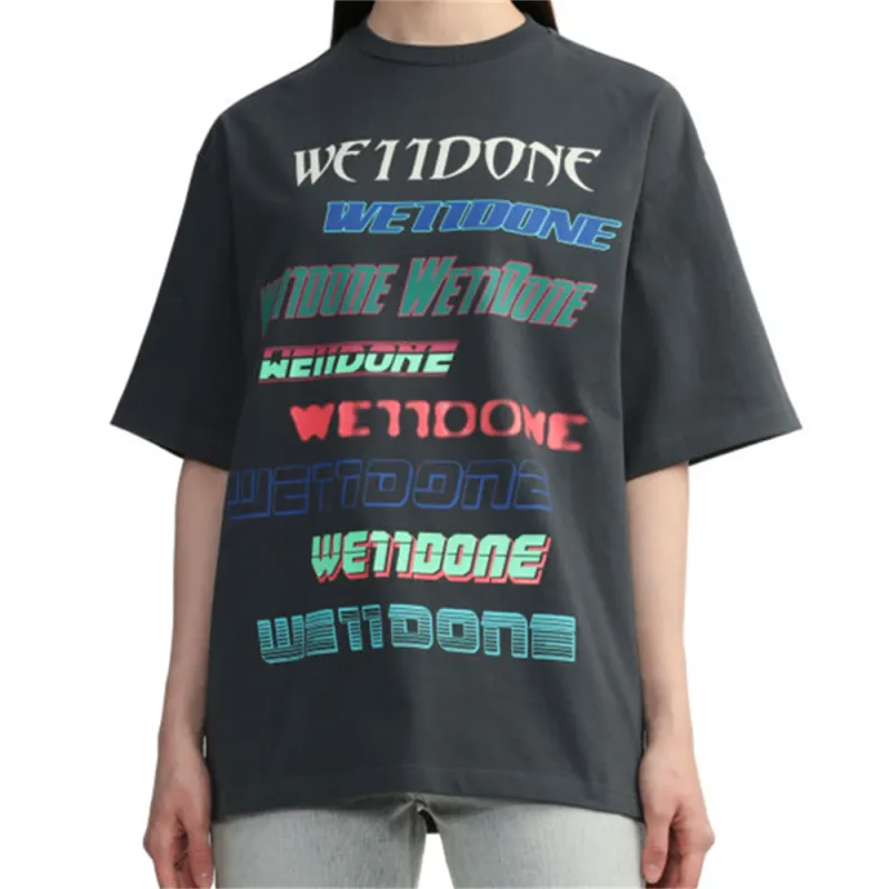 WE11DONE Multi Logo T Shirt 'Charcoal'-3