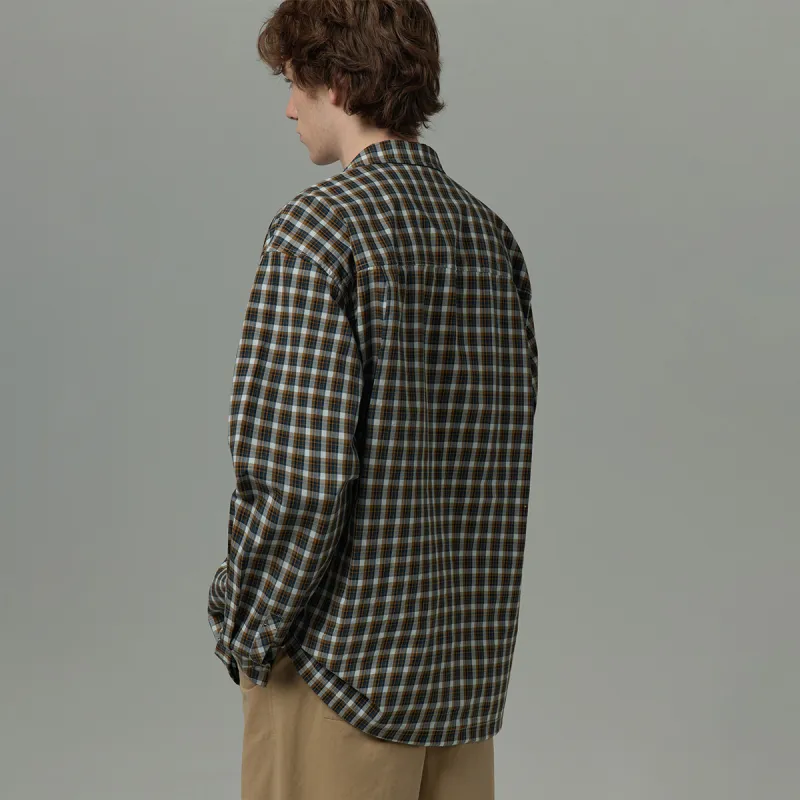 TIKIMOMOKA Shirts Men Yellow Blue Plaid-3