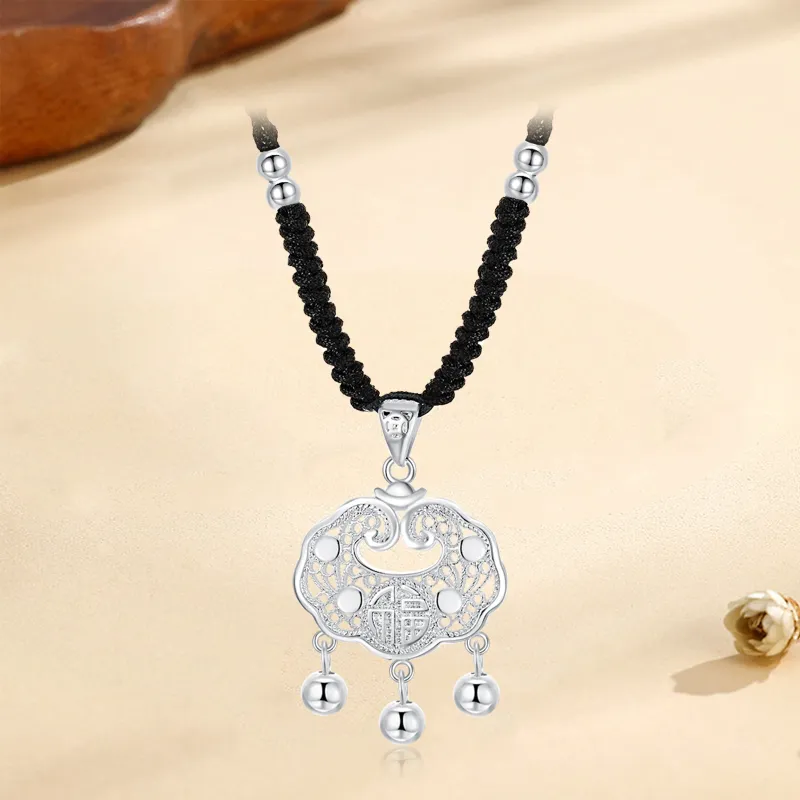 LAOYINFANG S 999 Fine Silver Sterling Silver Necklaces Women's-4