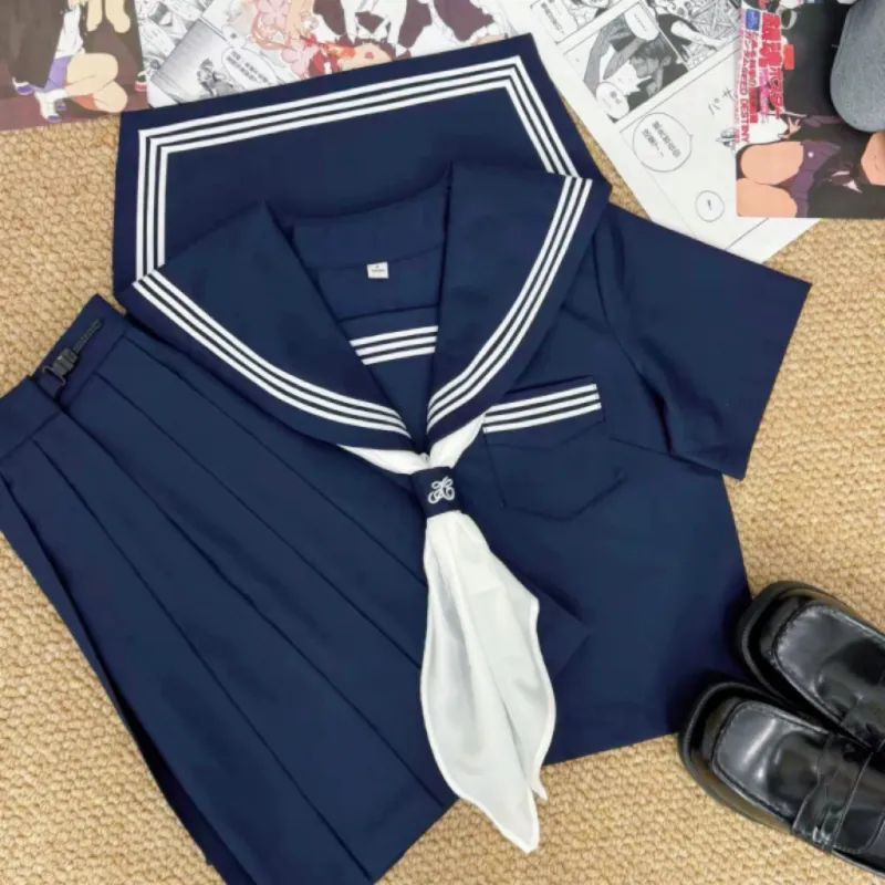 Sato Supun Uniforms Women's Short Sleeved New Azure Three Button Sailor Suit+JK Badge-4