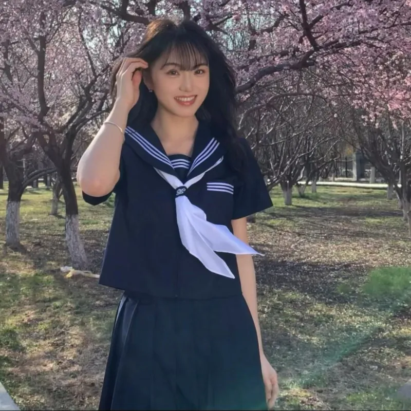 Sato Supun Uniforms Women's Short Sleeved New Azure Three Button Sailor Suit+JK Badge-3