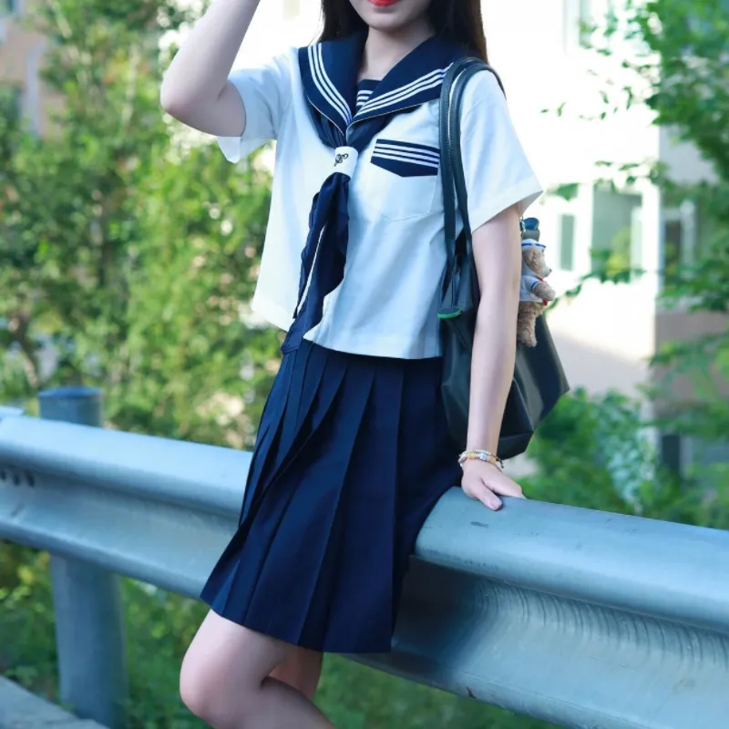Sato Supun Uniforms Women's New White Three Volume Short Sleeved Sailor Suit+JK Badge-5