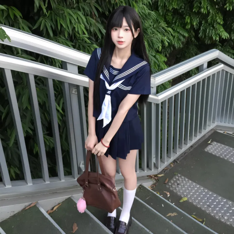 Sato Supun Uniforms Women's Short Sleeved New Azure Three Button Sailor Suit+JK Badge-2