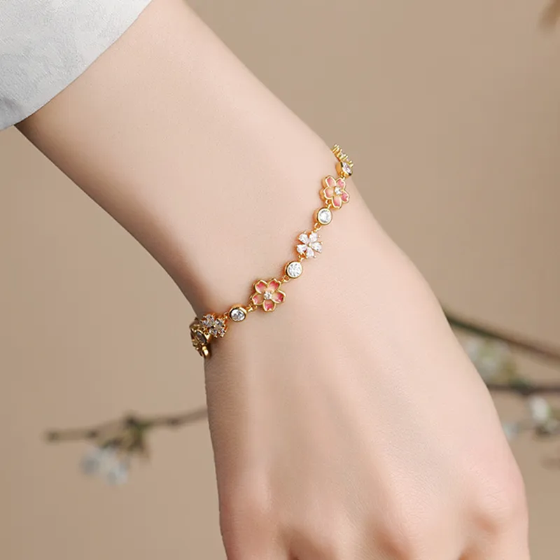 Lockstarfy S925 Silver Cold Enamel Synthetic Cubic Zirconia Bracelets Women's-2