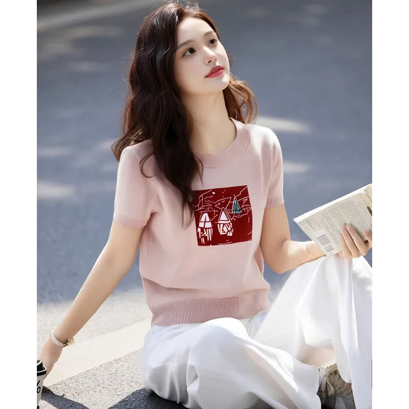 X MOOM T Shirts Women's Pink-1