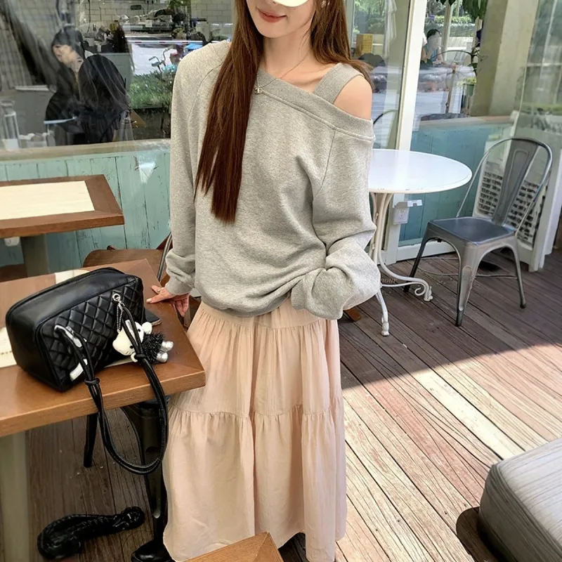 MOPB Skirt Set Women's Top Gray+Bottom Pink-4
