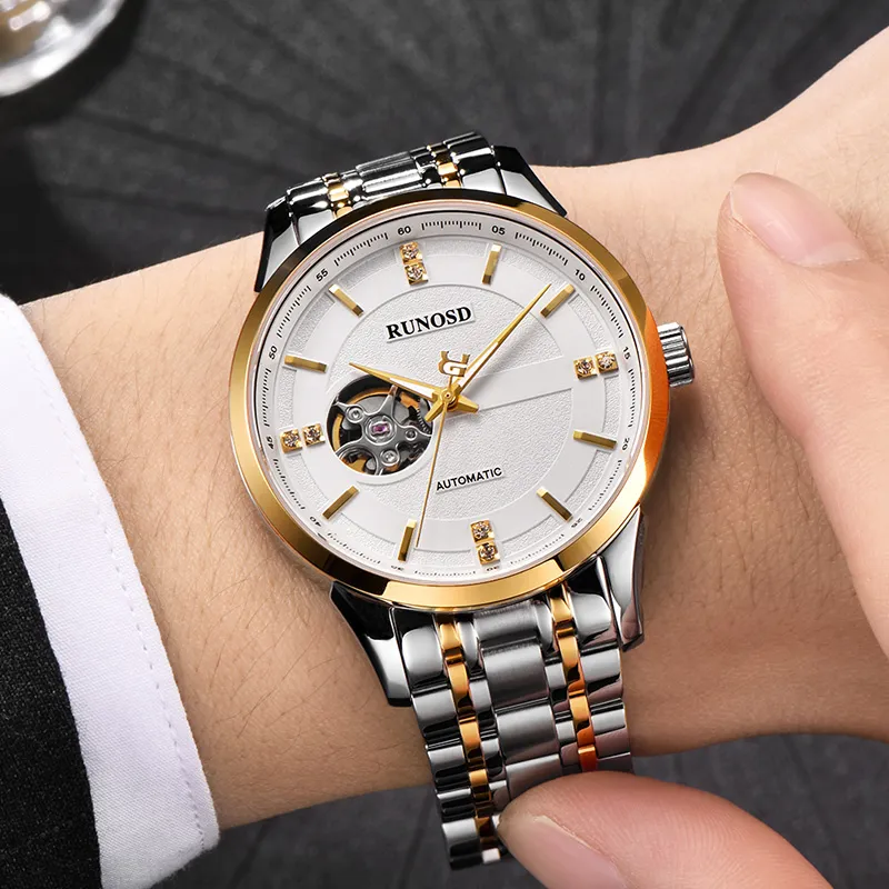 RUNOSD Automatic Mechanical Movement Stainless Steel Watchband Watch Men's Watches White Dial-3