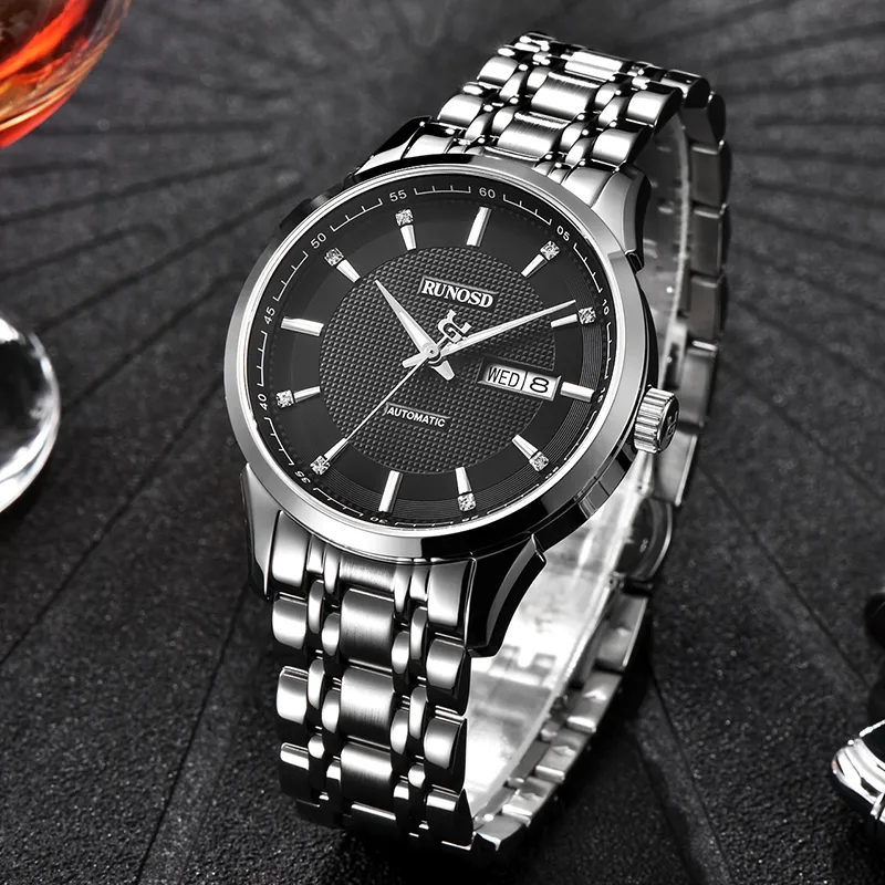 RUNOSD Automatic Mechanical Movement Stainless Steel Watchband Watch Men's Watches White Dial-6