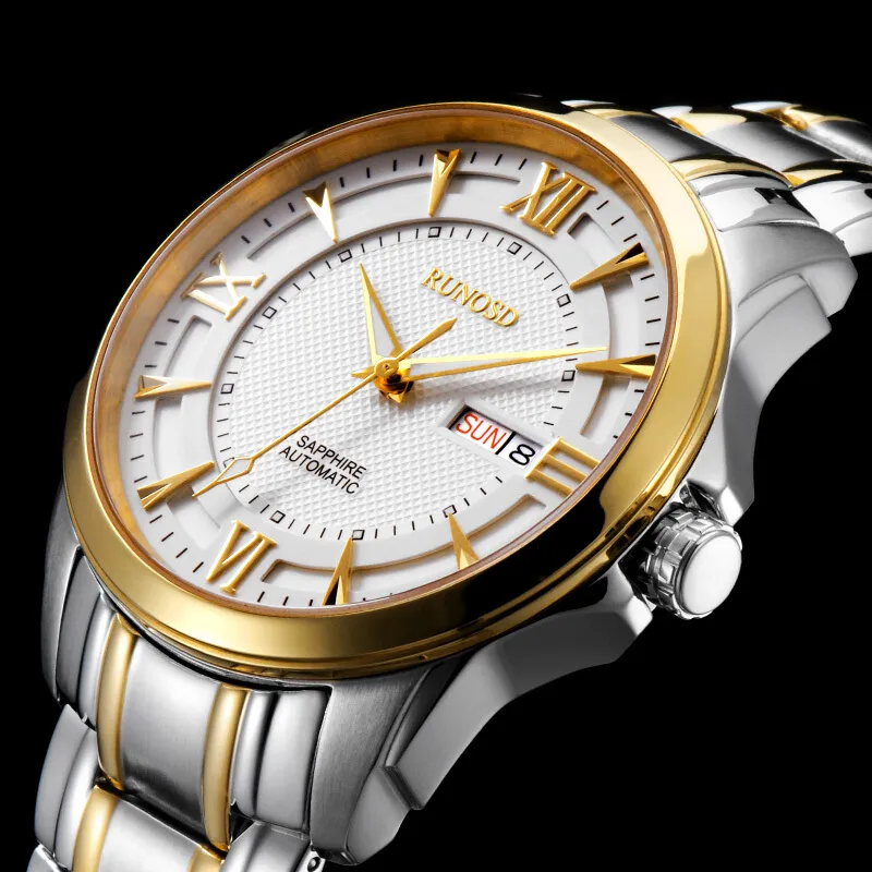 RUNOSD Mechanical Movement Stainless Steel Watchband Watch Men's Watches White Dial-12