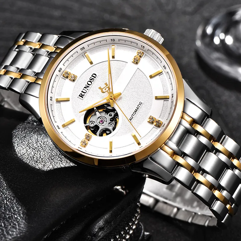 RUNOSD Automatic Mechanical Movement Stainless Steel Watchband Watch Men's Watches White Dial-4