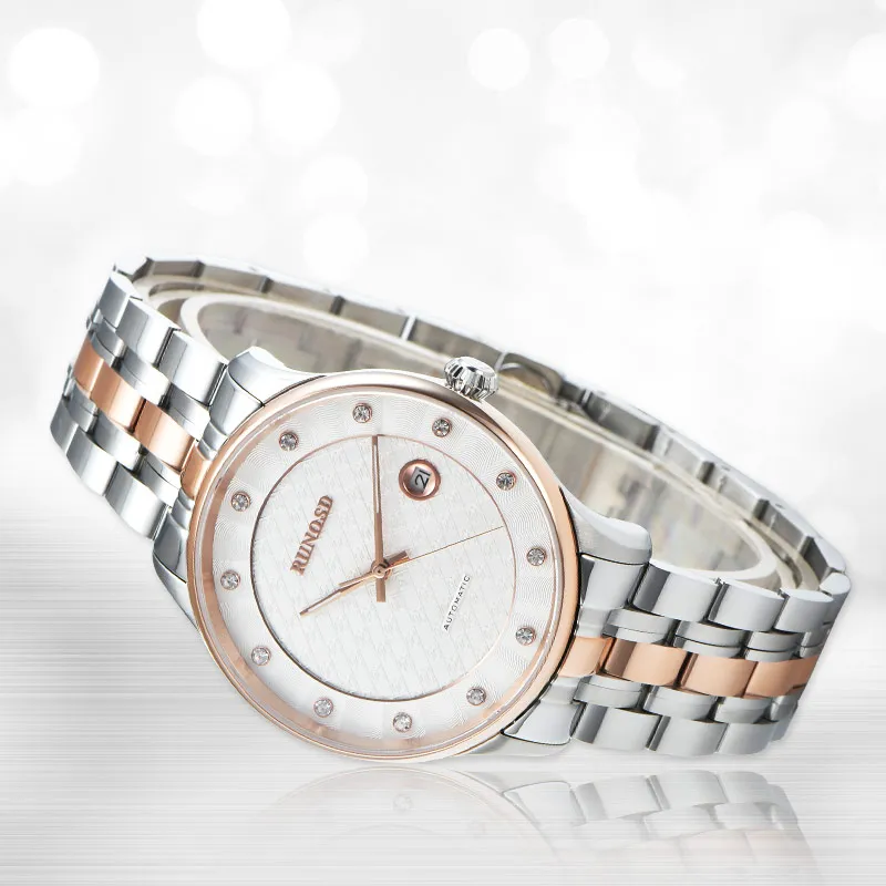 RUNOSD Mechanical Movement Stainless Steel Watchband Watch Men's Watches White Dial-2