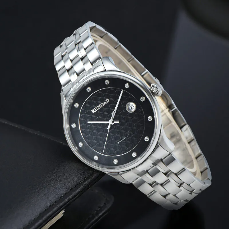 RUNOSD Mechanical Movement Stainless Steel Watchband Watch Men's Watches White Dial-6