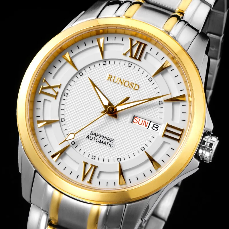 RUNOSD Mechanical Movement Stainless Steel Watchband Watch Men's Watches White Dial-14