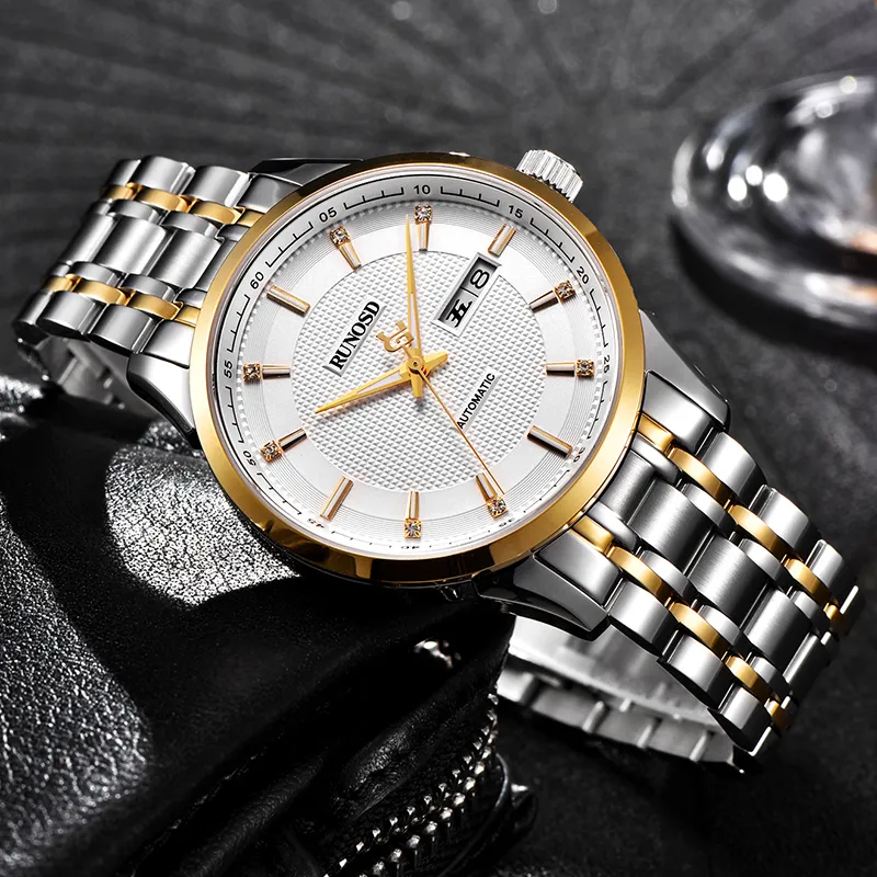 RUNOSD Automatic Mechanical Movement Stainless Steel Watchband Watch Men's Watches White Dial-3