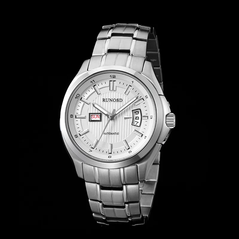 RUNOSD Mechanical Movement Stainless Steel Watchband Watch Men's Watches White Dial-2