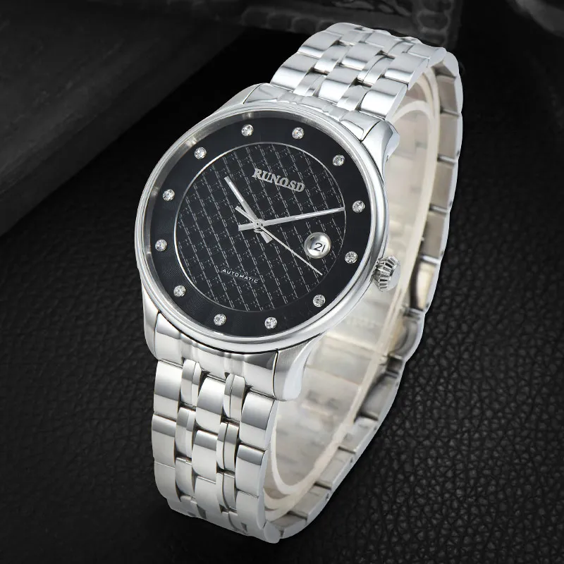 RUNOSD Mechanical Movement Stainless Steel Watchband Watch Men's Watches White Dial-7