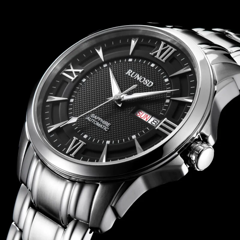 RUNOSD Mechanical Movement Stainless Steel Watchband Watch Men's Watches White Dial-7