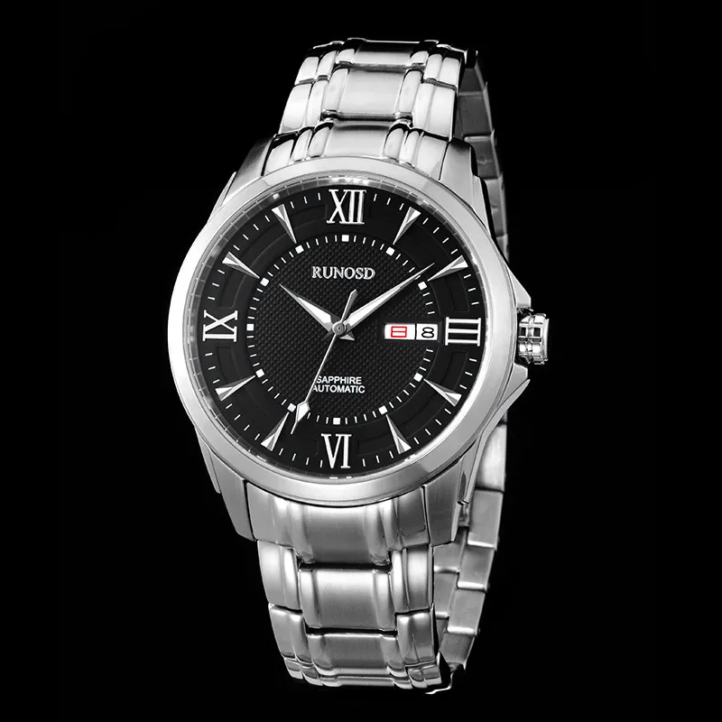 RUNOSD Mechanical Movement Stainless Steel Watchband Watch Men's Watches White Dial-6
