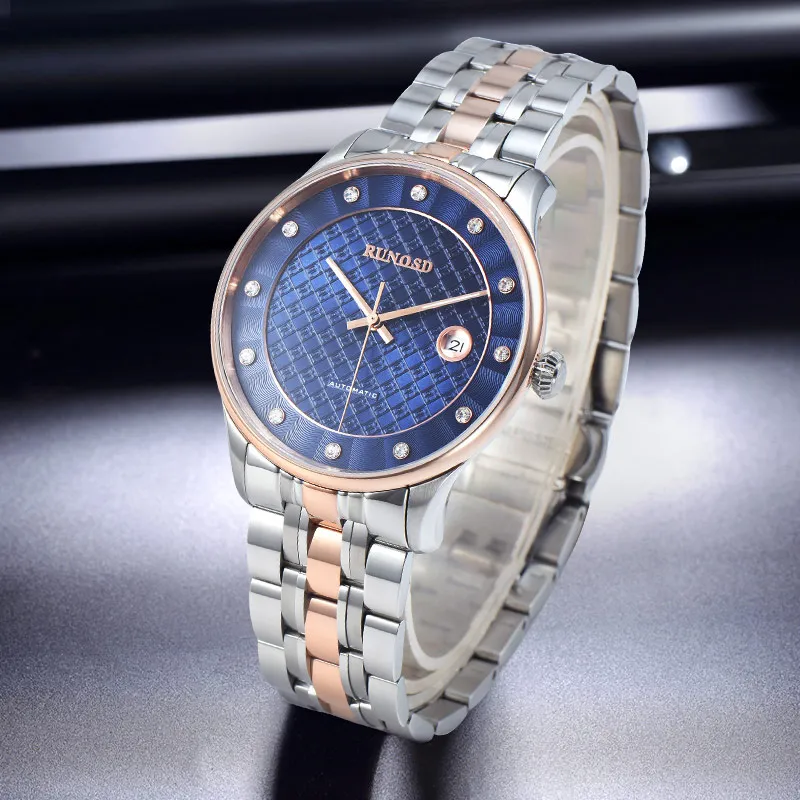 RUNOSD Mechanical Movement Stainless Steel Watchband Watch Men's Watches White Dial-10
