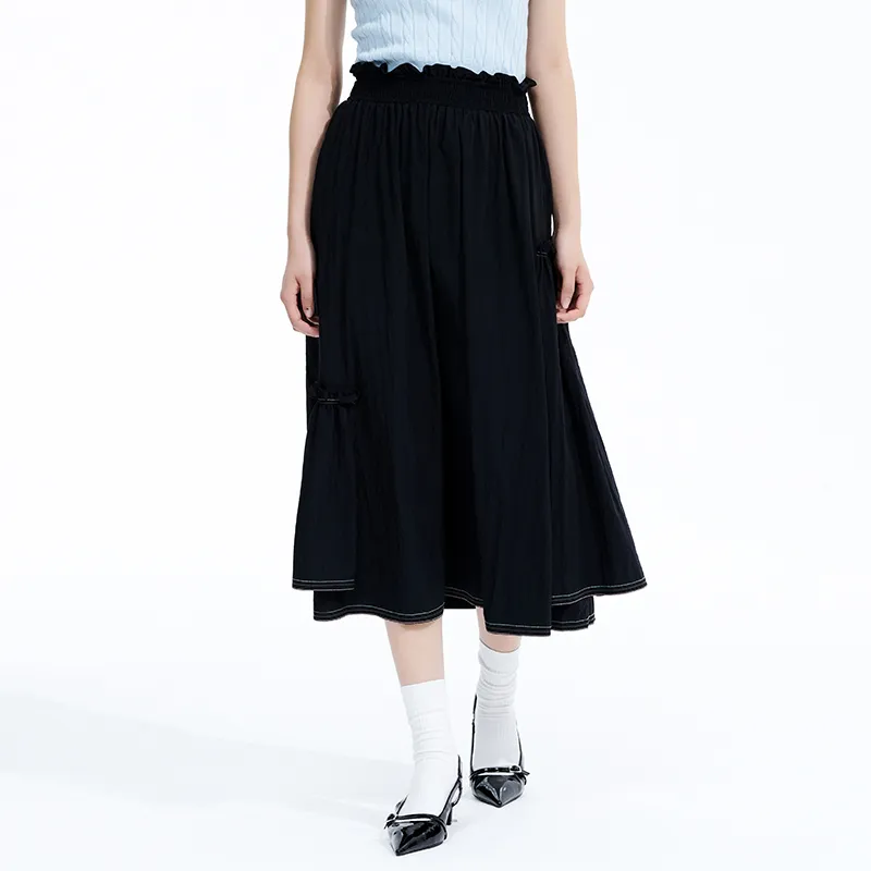AMAZING SONG Half Length Long Skirt Women's Elegant Black-3