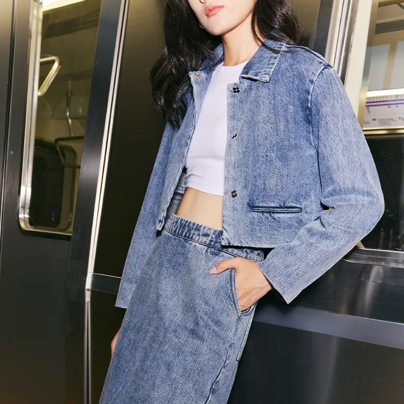 AMAZING SONG Denim Jacket Women's Washed Blue-2