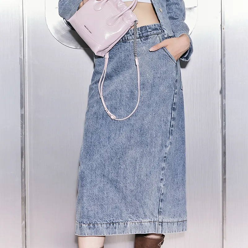 AMAZING SONG Denim Long Skirts Women's Washed Blue-2