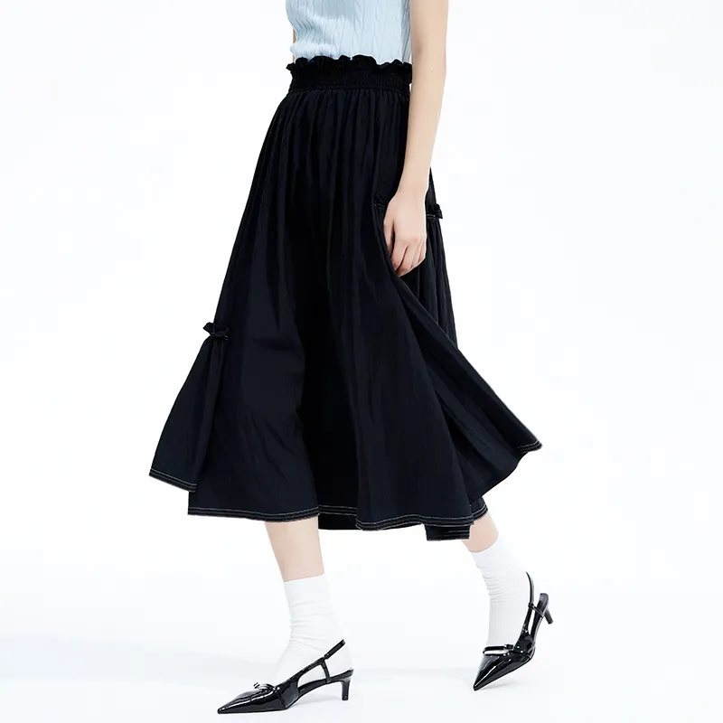AMAZING SONG Half Length Long Skirt Women's Elegant Black-2