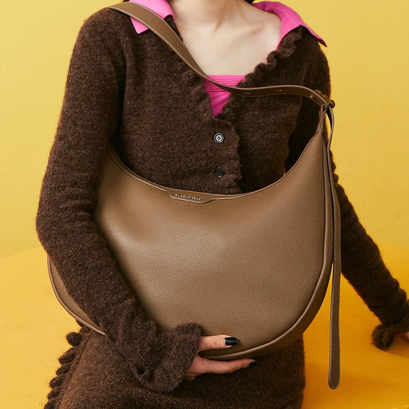 AMAZING SONG Cow Leather Crescent Bag, Shoulder Bag Large Size Women's-13