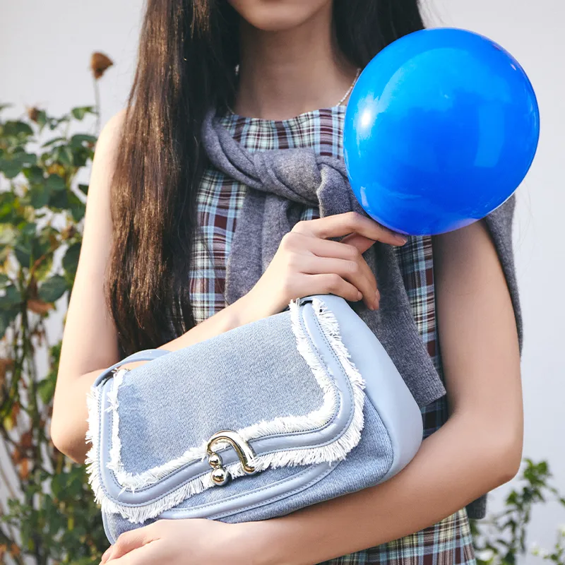 AMAZING SONG Cow Leather Nubuck Handheld Bag Saddle Bag Shoulder Bag Women's Black/White/Green/Red-59