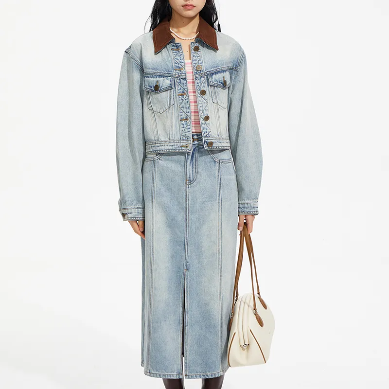 AMAZING SONG Denim Long Skirts Women's Washed Blue-2