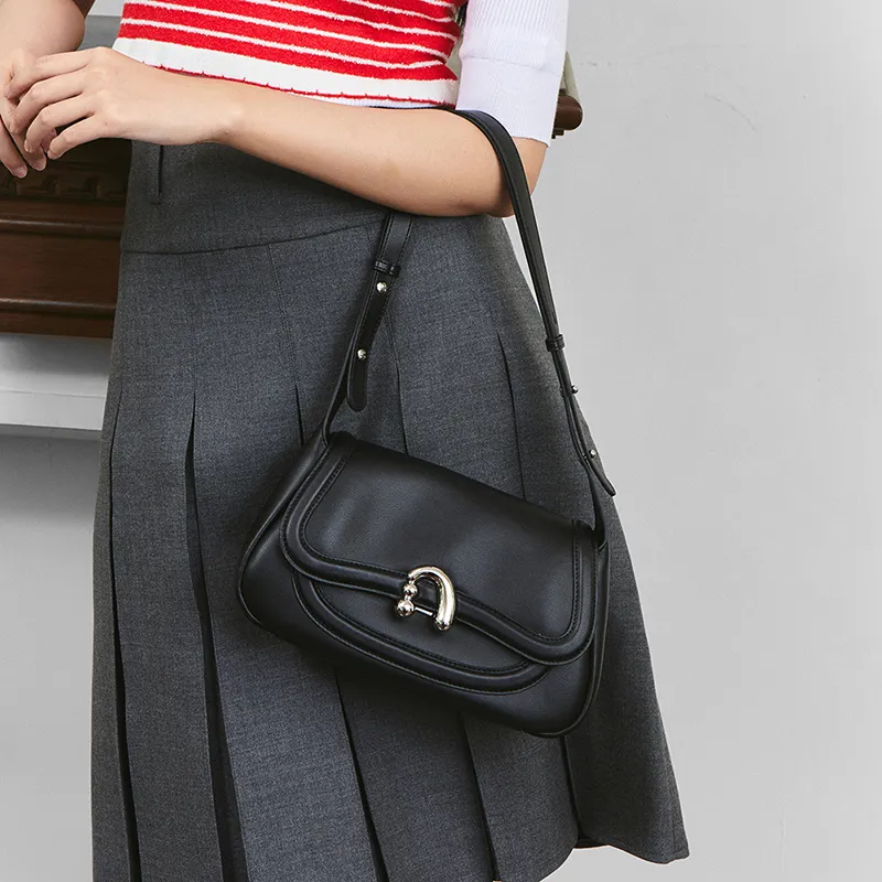 AMAZING SONG Cow Leather Nubuck Handheld Bag Saddle Bag Shoulder Bag Women's Black/White/Green/Red-8