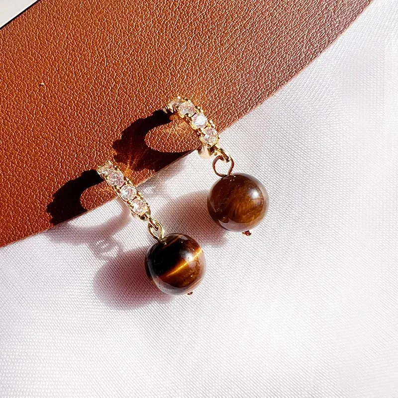 DAN DREAM Tiger's Eye Stone Clip On Earrings Women's-5