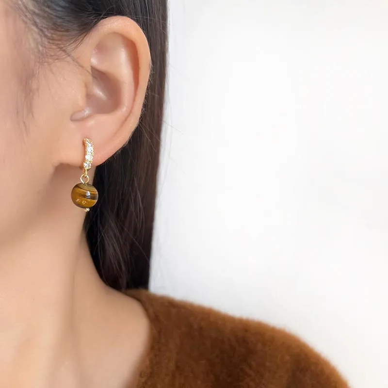 DAN DREAM Tiger's Eye Stone Clip On Earrings Women's-1