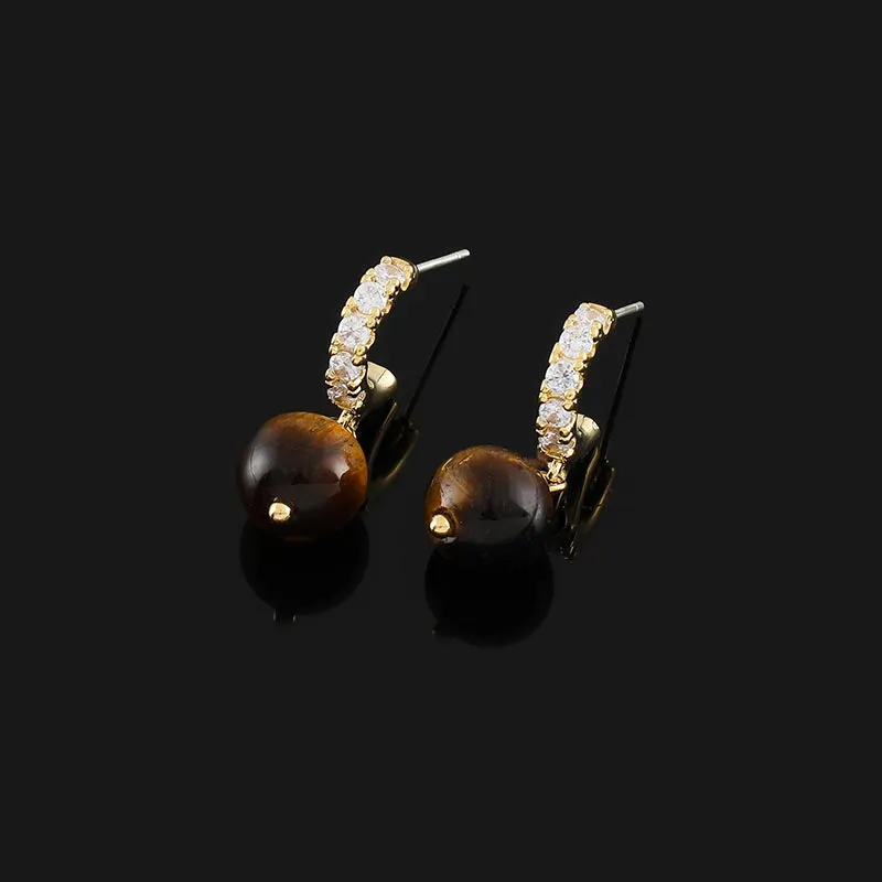 DAN DREAM Tiger's Eye Stone Clip On Earrings Women's-3