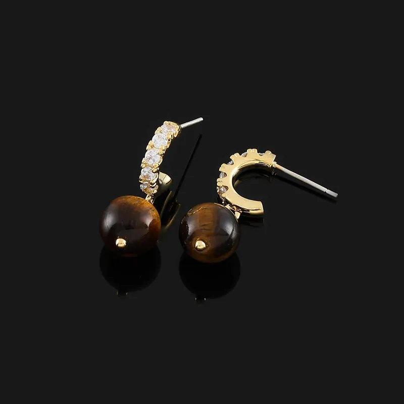 DAN DREAM Tiger's Eye Stone Clip On Earrings Women's-4