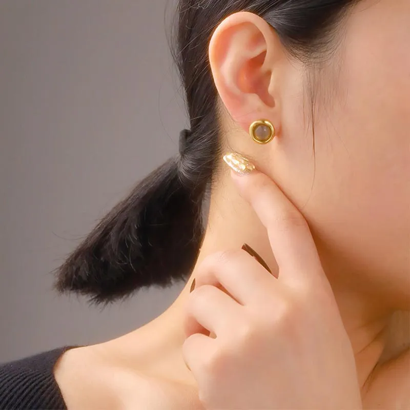 SHARK BABY Colored Glaze Jade Stud Earrings Women's-2